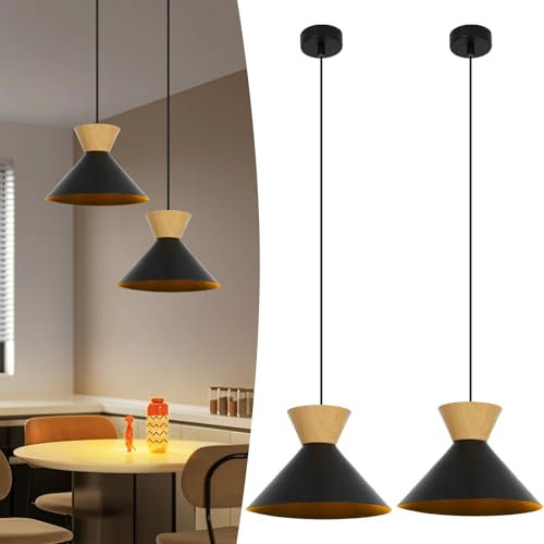 ZMH Pendelleuchte Vintage Esszimmer Hängelampe: 2 x Schwarz Hängeleuchte 1 Flammig Industrial Design E27 Esstischlampe Ø25cm Metall Retro Esstisch Pendellampe für Küche Schlafzimmer Wohnzimmer Flur