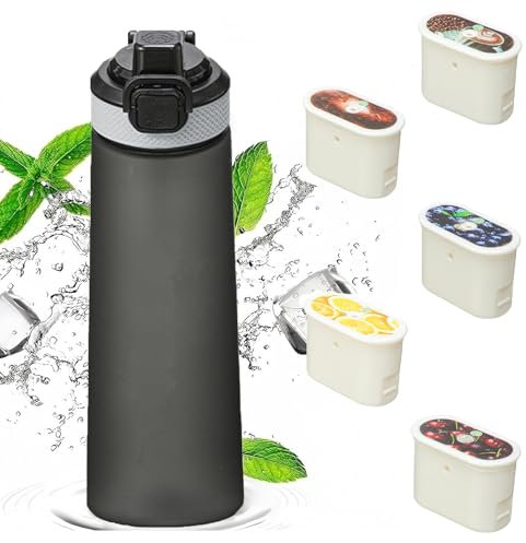 Wheophy Bouteille d'eau de 700ml avec 5 Capsules de Saveur, Tasse d'eau Parfumée aux Fruits, Adaptée pour les Sports de Plein Air et les Activités d'Intérieur et d'Extérieur