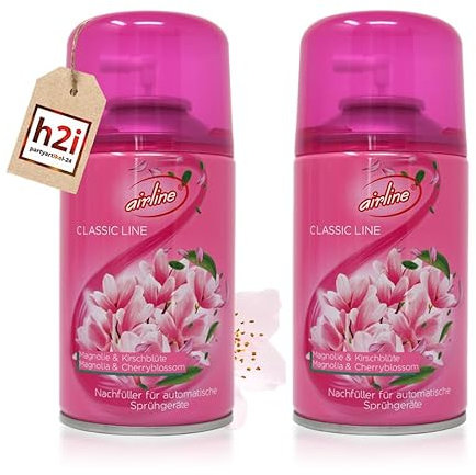 h2i Classic Line Duftspray | Magnolie & Kirschblüte | 2 Stück | 250 ml | Geruchsneutralisierer Lufterfrischer Raumduftspray Duftsprüher Raumduft-Nachfüller für automatische Duftspender