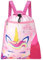 WAWSAM Kordelzug Rucksack Kinder - Turnbeutel Mädchen Sportbeutel Einhorn String-Rucksack für Mädchen Sport Schule Strand Reisen Schwimmen Sportbeutel mit Reißverschlusstasche Wasserflasche Tasche