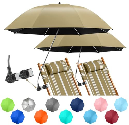 NBtoUS 2 Stück Stuhl-Regenschirm mit Klemme, 360 ° verstellbarer Regenschirm für Stuhl, LSF 50+ für Strand, Terrasse, Camping, Golfwagen (Khaki, Stuhl nicht im Lieferumfang enthalten)
