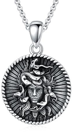 ROMANTICWORK Medusa-Halskette aus Sterlingsilber, Medusa-Schlangenanhänger, griechischer Mythologie-Göttin-Schmuck