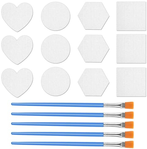Newoutset 12 Pcs Canvas Panels for Painting, 5 Brushes | Art canvas panels for acrylic, oil and watercolor painting, smooth surface, ideal for beginners and artists great gift choice