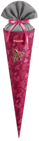 Step by Step Schultüte „Wild Horse Nora“, rot, passend zum Schulranzen, aus recycelten PET-Flaschen, Verschluss aus Stoff, 5 l Füllvolumen, 70 cm Höhe