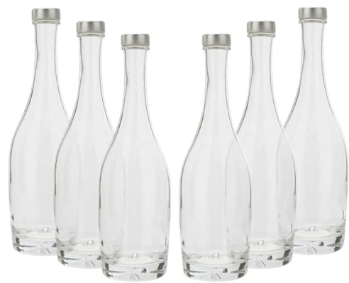 BrandPrint Set di 6 Bottiglie in Vetro Modello COLLIO, 750 ml, Tappo a Vite colore Argento | Bottiglia Vetro Acqua Vino