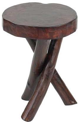 DESIGN DELIGHTS Robuster runder HOLZTISCH Teak 40 | 41x34cm (HxØ), Altholz | rustikaler Beistelltisch, Dreibeinhocker, Fußhocker, Holztisch, Blumenhocker