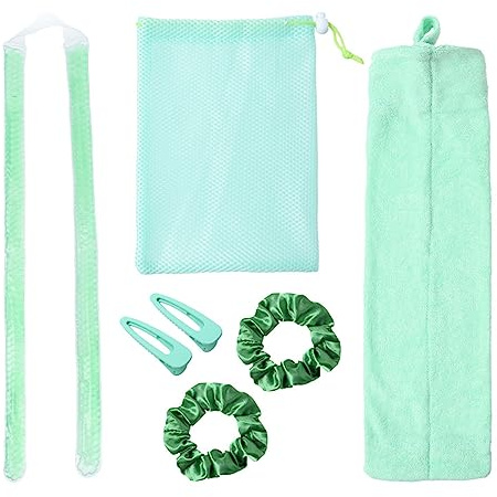 LUCKDANO Lockenwickler-Set, Keine, Gel-Perlen, Lockenstab, Schlafrollen, Styling-Werkzeuge mit Bändern, Clips, Aufbewahrungstasche für Mittellange Locken (GREEN)