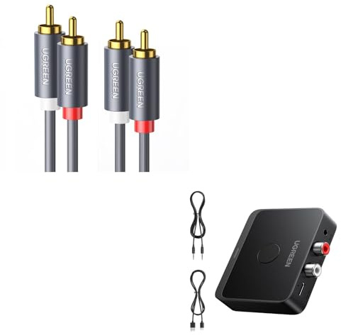 UGREEN Receptor Bluetooth 6.0 LDAC Audio USB-C Adaptador 2RCA 3.5 mm HiFi y Cable 2 RCA Macho Dobles Cinch