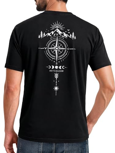 Neverless® Herren T-Shirt Backprint Kompass Outdoor Symbolik Natur Print Aufdruck Fashion Streetstyle
