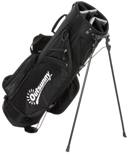 Outsunny Golf-Tragetasche, 6-Fach-Trenner, 5 Taschen, Regenhaube, grau