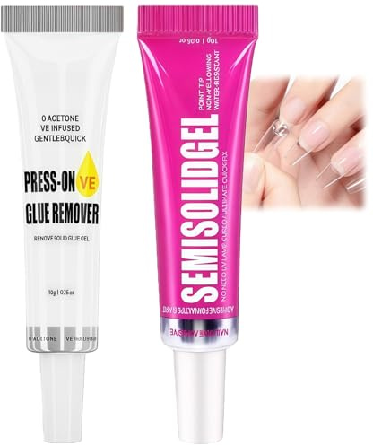 2PCS Extra Strong Nail Glue Set Includes Nail-Glue Remover, No UV Lamp Needed, Fast-Drying in 15s Strong Nail Glue for Press On & False Nails, 30-Day Long-Lasting Hold Gel Nail-Glue for Home Nail-Art