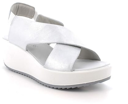 IGI&Co 1161866 Damen-Sandalen mit Keilabsatz, Fußbett aus Leder, silber / schwarz, 38 EU