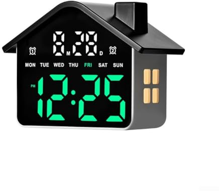 Réveil numérique à LED en forme de maison avec veilleuse, 4 niveaux de luminosité, affichage de la date et de la température, compte à rebours pour chambre à coucher, chambre d'enfant, salle d'étude
