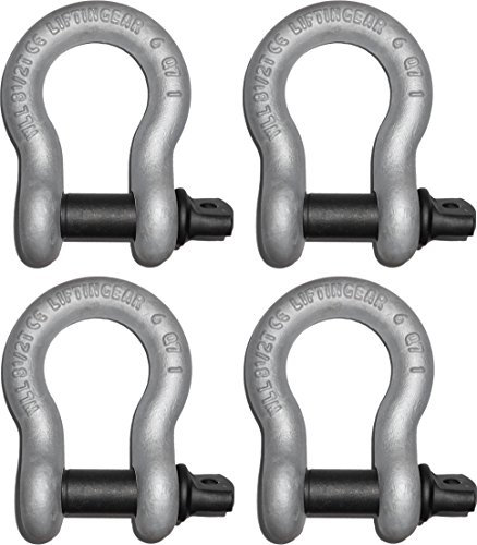 (4 Pack) LiftinGear 2 Ton Galvanised Screw Pin Lifting Towing Alloy Bow Shackle 4x4 Offroad Recovery CE