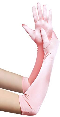 BABEYOND Damen Satin Opera Fest Party Audrey Hepburn Handschuhe - 1920er Stil, Elastisch, Erwachsene Größe, Ellenbogen bis Handgelenk Länge 52cm (Lang Glatt / Pink)