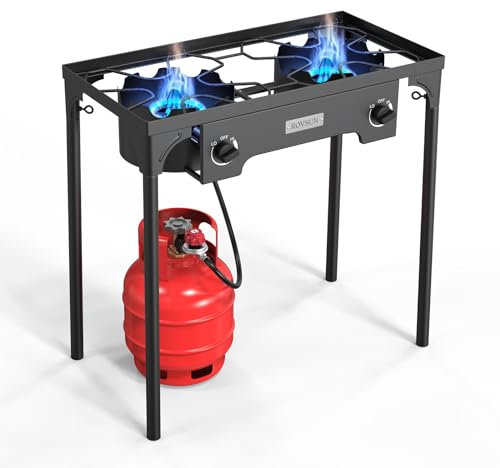 ROVSUN 2 Brenner Outdoor Propangaskocher 150.000 BTU Hochdruck-Standkocher für Hinterhof Kochen Camping Heimbrauen Konserven Truthahn Braten, 20 PSI Regler