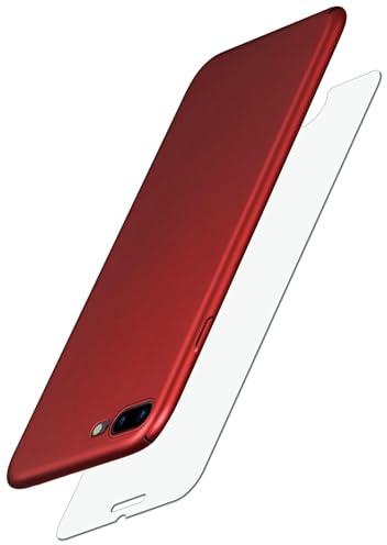moex 3 in 1 Set für iPhone 7 Plus/iPhone 8 Plus Hülle mit 2 x Panzer Schutzfolie Glas, Handyhülle Ultra dünn und leicht, [Alpha Case + ShockProtect Glas] Schutzhülle Stoßfest Matt, Rot