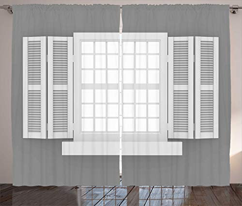 ABAKUHAUS Antiquität Rustikaler Gardine, Fensterläden aus Holz, Schlafzimmer Kräuselband Vorhang mit Schlaufen und Haken, 280 x 245 cm,