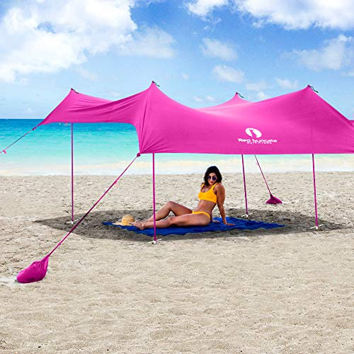 Red Suricata Familie Strand Sonnenschirm - Sonne Schatten Vordach | UPF50 UV-Schutz | Zelt mit 4 Aluminiumstangen, 4 Stangenanker, 4 Sandsack-Anker | große & tragbare Unterstand Tarp