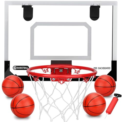 Indoor Over Door Mini Basketball Hoop Set for Kids Adults, Upgrade Wall Mount Basketball Hoop for Wall with Large Dunk Rim, Room Basketball Hoops Game with 4 Small 6 Balls Gift for Boys Girls Teen