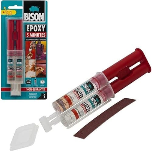 Bison - Colla epossidica per Metallo, Pietra, Cemento, Poliestere Kit di riparazione - Acciaio Liquido Trasparente - 2 componenti - Super Strong - Tempo di asciugatura 5 minuti!