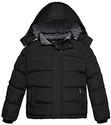 Wantdo Giacca Invernale Bambino Antivento Cappotto con Cappuccio | Impermeabile,Fleece,Caldo,Cappuccio Rimovibile,Polsini Elastici,2 Tasche con Cerniera,Cappotto da Esterno,Ogni Giorno