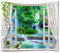 A.Monamour Wandteppich Grüne Bäume Wald Wasserfall See Vögel Naturlandschaft Durch Fenster 3D Tuch Kunstdruck Tapisserie Wandbehang Wanddeko Vorhang Tischdecke Tagesdecke Picknickdecken Stranddecke