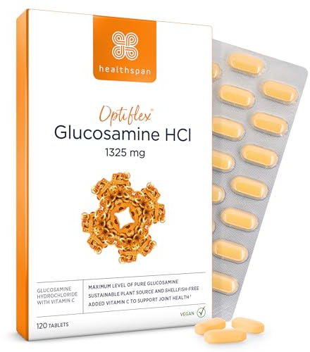 Healthspan Optiflex Glucosamine HCI 1,325mg with Vitamin C | Shellfish Free Vegan Tablets for Joint Health | 40% More glucosamine Than Glucosamine Sulphate | Added Vitamin C (120 Tablets)