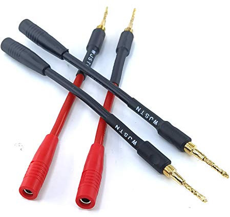 WJSTN-018 Braided Wire Speaker Banana Plugs to 4mm Female Banana Jack Converter, Soft Whip Banana Plug Adapter Cable,4- Packs