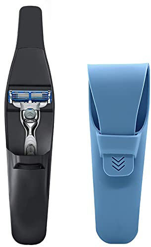 Silicone Soft Razor Case Portable Travel Shaver Cover Bag Beard Trimmer Protective Case Safety Waterproof Razor Box Razor Carrying Case (Blue+Black)