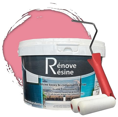 COULEURS D ANTAN Peinture Résine multisupport Intérieur pour Faïence, Carrelage, Douche, Baignoire 5m² - RAL 3015 Rose clair + Kit d'application OFFERT