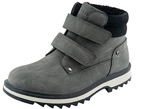 TZJS Unisex Kinder Klassische Stiefel für Jungen Mädchen Baby Winterstiefel Mit Klettverschluss Wasserdicht Stiefeletten Schneestiefel Arbeitsstiefel Herbstschuhe Winterschuhe(Grau Warm, numeric_28)