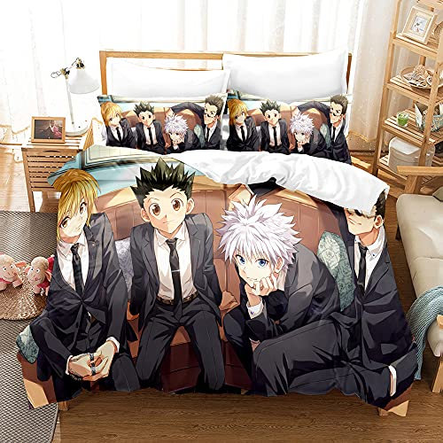 PTNQAZ Anime Hunter X Hunter Bettbezug-Sets für Kinder, 3D-gedrucktes Bettwäsche-Set für Jungen, Einzelbett, Queen-Size-Bett, Bettwäsche für Schlafzimmer (Einzelbett, 2)