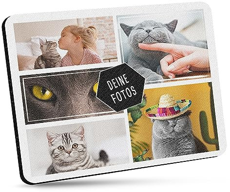 Mousepad selbst gestalten - Bedrucktes Mauspad mit fünf Fotos Personalisieren für Freunde und Kollegen - 23 x 19 cm, 5mm stark | Personalisierbares Fotogeschenk