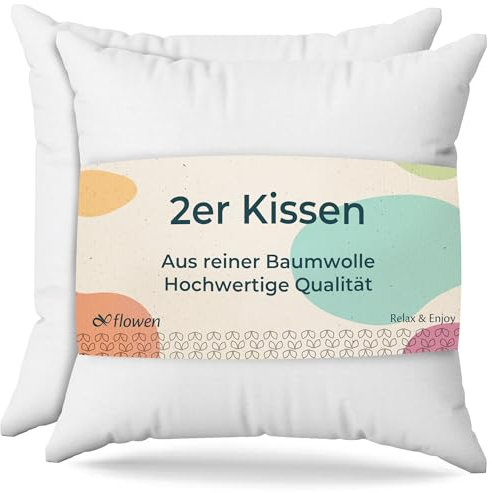 Flowen Kissen 65x65 Kopfkissen 2er Set für Sofa und Bett Innenkissen Hypoallergene Anti-Milben Kissenfüllung mit Weicher Gesteppter Kissenbezug Abnehmbarem und Waschbaren für Haus/Hotel