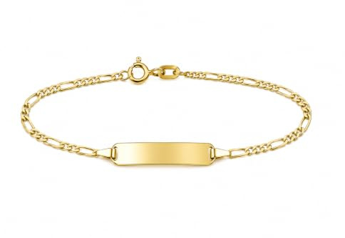 JC Trauringe Baby- & Kinder ID-Armband Goldarmband 585 Gold 14 cm I Figaro Armband mit Gravur Taufarmband Gold Namensarmband Kinderschmuck | Nickelfrei | Made in Germany I 5.53032