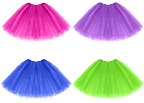 Geebuzz 4 Pack Women's Tutu Skirts Classic 4 Layered Elastic Ballet Dance Runner Tuller Tutu Skirt
