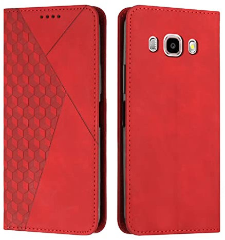 KOUYI Funda para Samsung Galaxy J7 2016 / J710, PU Cuero Flip Folio Carcasa [Magnético][Soporte Plegable][Ranuras para Tarjetas],Capa Tipo Libro Flip Case Wallet,Antigolpes Cover (Rojo)