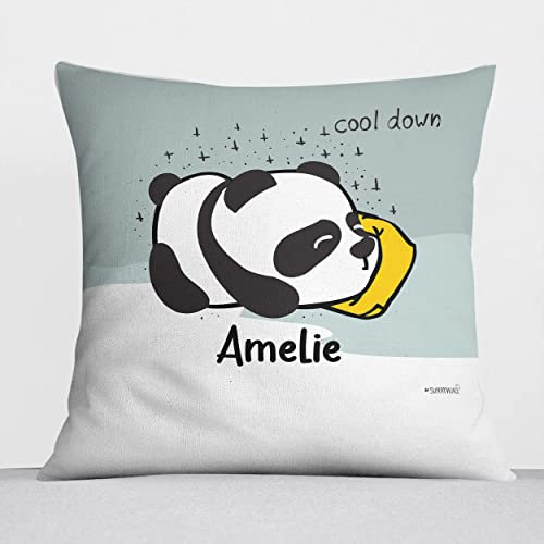 Sunnywall® Kissen mit niedlichen Motiv für Kinderzimmer Babyzimmer Kuschelkissen Tiermotive individuell personalisiert 40 x 40 cm (40 x 40 cm, Panda cool down)