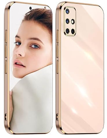 ATISIJIE Hülle für Samsung Galaxy A51 Handyhülle Original, Ultradünn Galvanisiertes Weiches Kieselgel Kratzfeste TPU Handyhülle, Einfaches Stilvoll Shiny Schutzhülle Cover Case Rosa