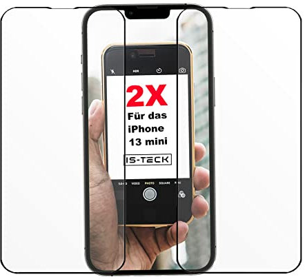 IS-TECK 2X Full Panzer Screen Schutzglas für iPhone 13 mini 5,4 Zoll, 9H Glas Displayschutz, HD Klar Komplett Schutz mit schwarzem Rand