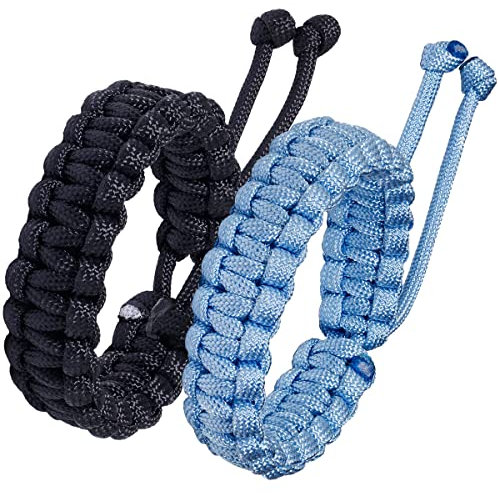 Jewboo Paracord Survival Bracelets Braided Paracord Handmade Rope for Couples Men Women Adjustable Size (Black & Light Blue)