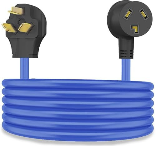 JL Gears 25 Feet 3 Prong Dryer Extension Cord Power Cable Blue, 30 Amp NEMA 10-30P to 10-30R, Level 2 Tesla EV Charging, 125V/250V STW 10 AWG, UL Listed