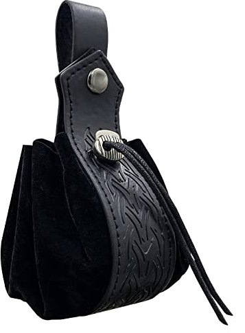 HiiFeuer Mittelalterliche Kunstledertasche mit Kordelzug, Retro-Nordische Tragbare Geldbörse, Vintage-Gürteltasche, Würfeltasche für LARP Ren Faire(Schwarz B)