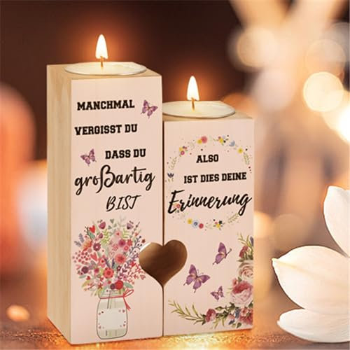 Kerzenständer Geschenke für Frauen, KAAYEE Herzförmiger Kerzenhalter Geburtstagsgeschenk Weihnachten für Beste Freundin Mädchen Kollegen, Geschenke für Mama Tochter Schwester (Erinnerung)