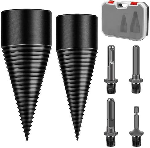 MaxEarn Set di spaccalegna per legno con punte coniche da 32 mm + 42 mm + 4 manici per trapano, spaccalegna da ardere, spaccalegna a spirale, spaccalegna a vite conica per la casa
