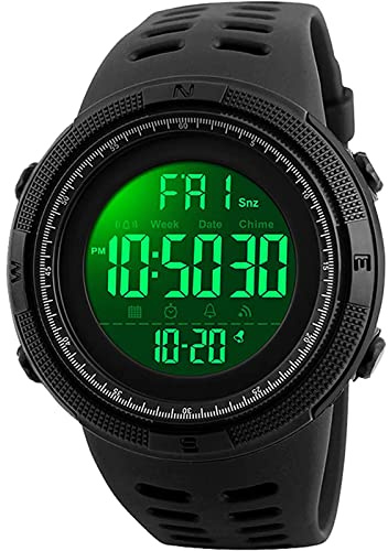 SKMEI Digitale Herren-Sportuhr, 50 m, wasserdicht, LED, Militär, Multifunktion, Smartwatch, Stoppuhr, Countdown, automatischer Datumsalarm, Schwarz, Klassisch