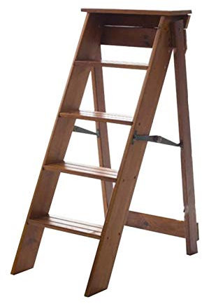 ZAANU Klappbare 5-Stufen-Hocker aus Holz, Sicherheits-Trittleiter, tragbare Mehrzweck-Trittleiter, Hausgarten-Bibliotheks-Kletterleiter, Holzfarbe