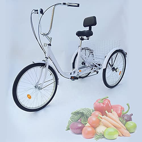 Chynalys 24 Tricycle for Adult Tricycles 6 Speed Bikes for Adult City Bike Bicycle Cycling Pedal Bike with Shopping Basket Mobility Scooter for the Elderly for Shopping, Height Adjustable