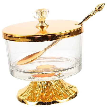 OSALADI Récipient En Verre Pour Condiments - Pot D'Or Pour Poivre, Jarre À Biscuits, Piment, Huile, Sucre - Avec Cuillère Et Couvercle En Fer Forgé